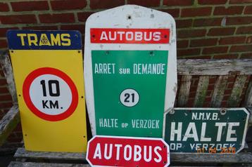 4 vintage borden,openbaar vervoer Belgie,in metaal. beschikbaar voor biedingen