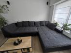 Zwart grijze hoekzetel in stof & lederlook, Huis en Inrichting, Zetels | Complete zithoeken, Ophalen, Zo goed als nieuw, Stof
