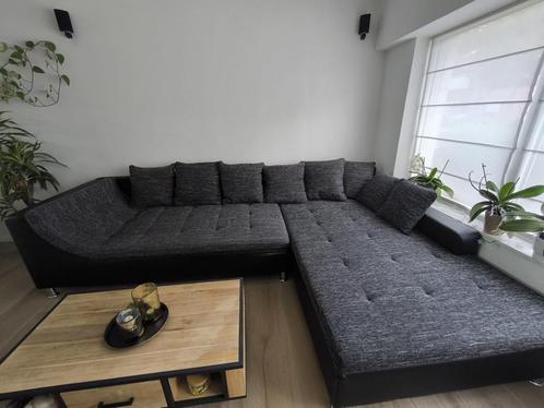 Zwart grijze hoekzetel in stof & lederlook, Huis en Inrichting, Zetels | Complete zithoeken, Zo goed als nieuw, Stof, Ophalen
