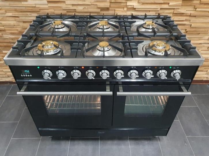 🔥Luxe Boretti Fornuis 100cm hoogglans zwart & rvs 6 pits, Elektronische apparatuur, Fornuizen, Zo goed als nieuw, Vrijstaand