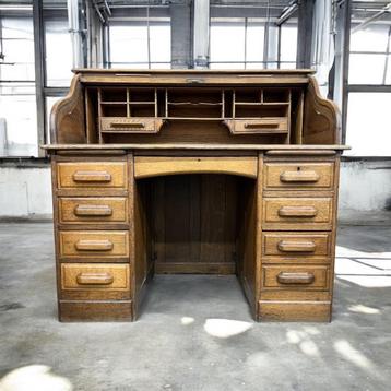 Vintage Amerikaans Rolluikbureau in massief eik/retro bureau beschikbaar voor biedingen
