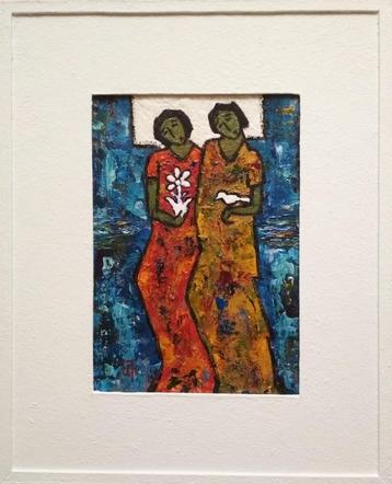 "Vrienden" Schilderij met lijst beschikbaar voor biedingen