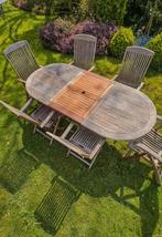 Houten tuintafel met 14 stoelen, Gebruikt, Rechthoekig, Hout, Ophalen