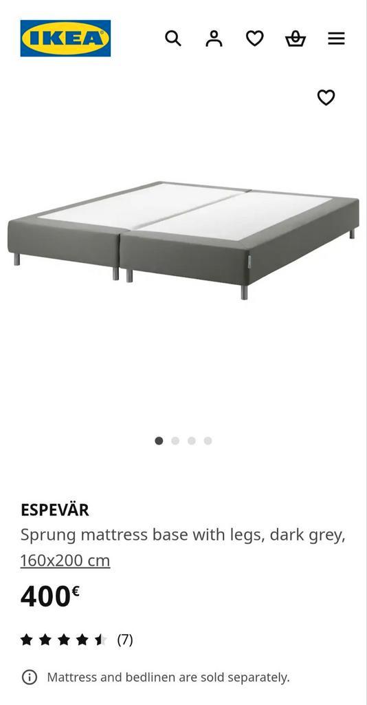 Sommier espevar ikea 160x200 avec tête de lit, Maison & Meubles, Chambre à coucher | Lits, Utilisé, Deux personnes, 160 cm, 200 cm