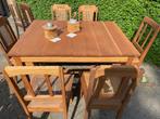 Antiek - houten tafel en houten stoelen met riet, Antiek en Kunst, Ophalen