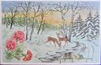 FANTASIEKAARTEN- WINTERLANDSCHAP MET REEEN, Ophalen of Verzenden, Gelopen, Natuur