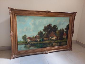 Peinture ancienne avec paysage de ferme, Antiquités & Art, Enlèvement