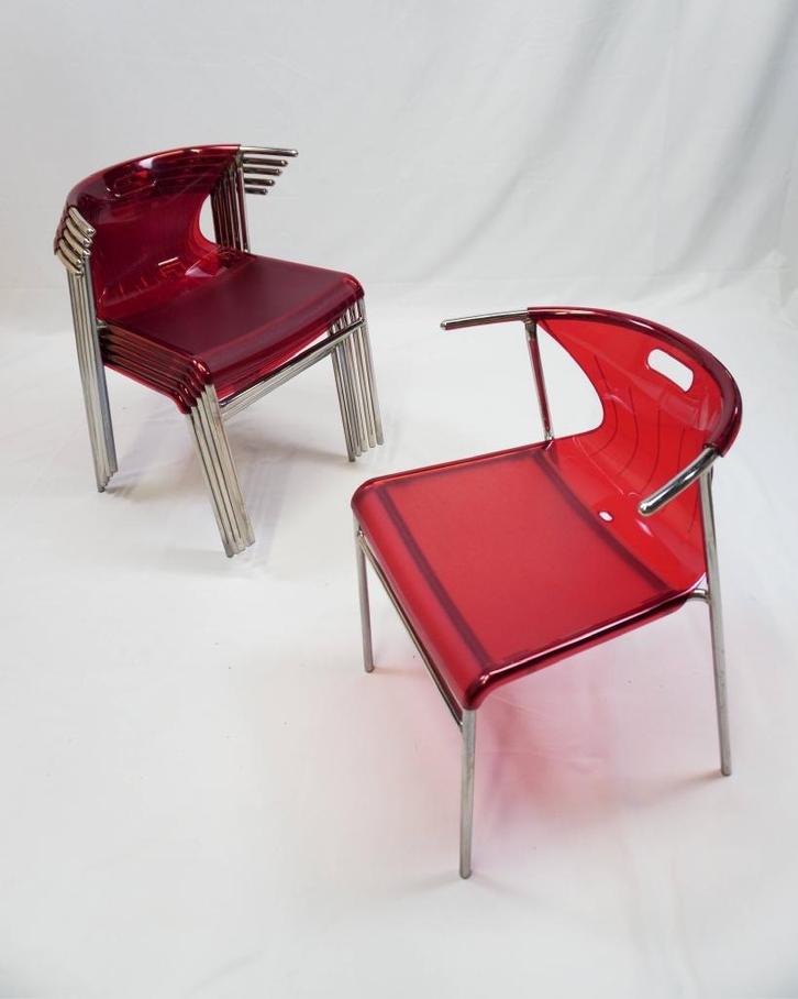 6 chaises vintage IKEA Elmer, Maison & Meubles, Chaises, Utilisé, Cinq, Six Chaises ou plus, Synthétique, Métal, Rouge, Enlèvement