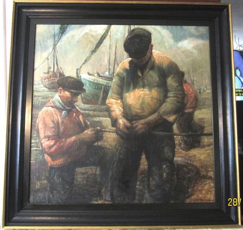 "Vissers aan de kade" - Pierre Verbeke, Antiek en Kunst, Kunst | Schilderijen | Klassiek, Ophalen