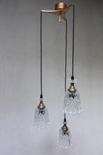 Retro vintage hanglamp met 3 stuks dik glazen kelken, Ophalen, Gebruikt, Glas, Vintage