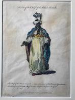 handgekleurde antieke gravure 18e eeuws eunuch kostuumprent, Ophalen of Verzenden