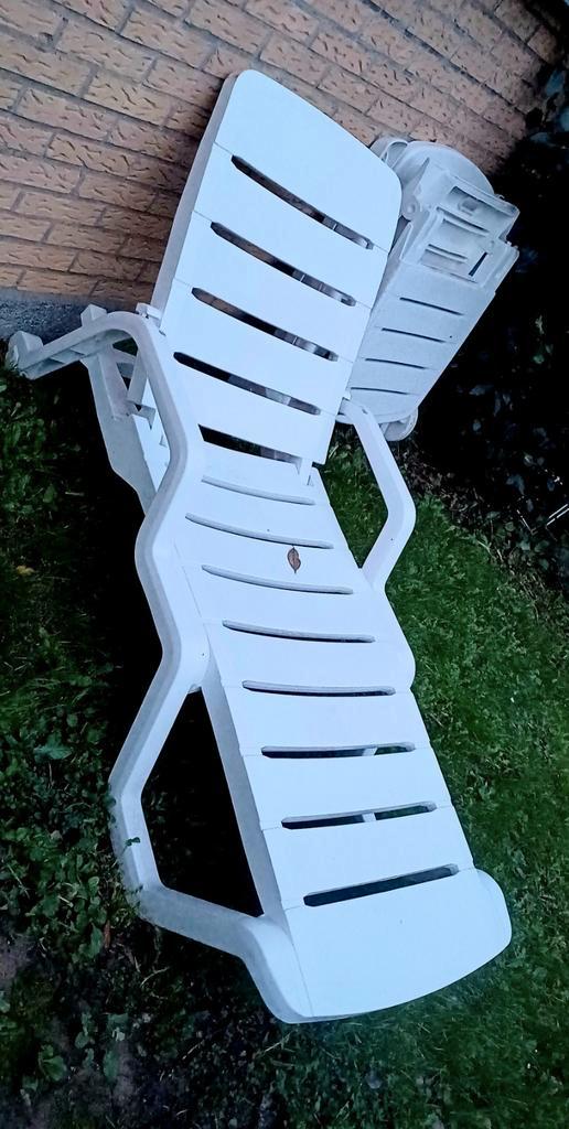 TRANSAT DE JARDIN BLANC (Dossier Réglable) - Idéal Terrasse/, Jardin & Terrasse, Chaises longues, Utilisé, Plastique, Réglable