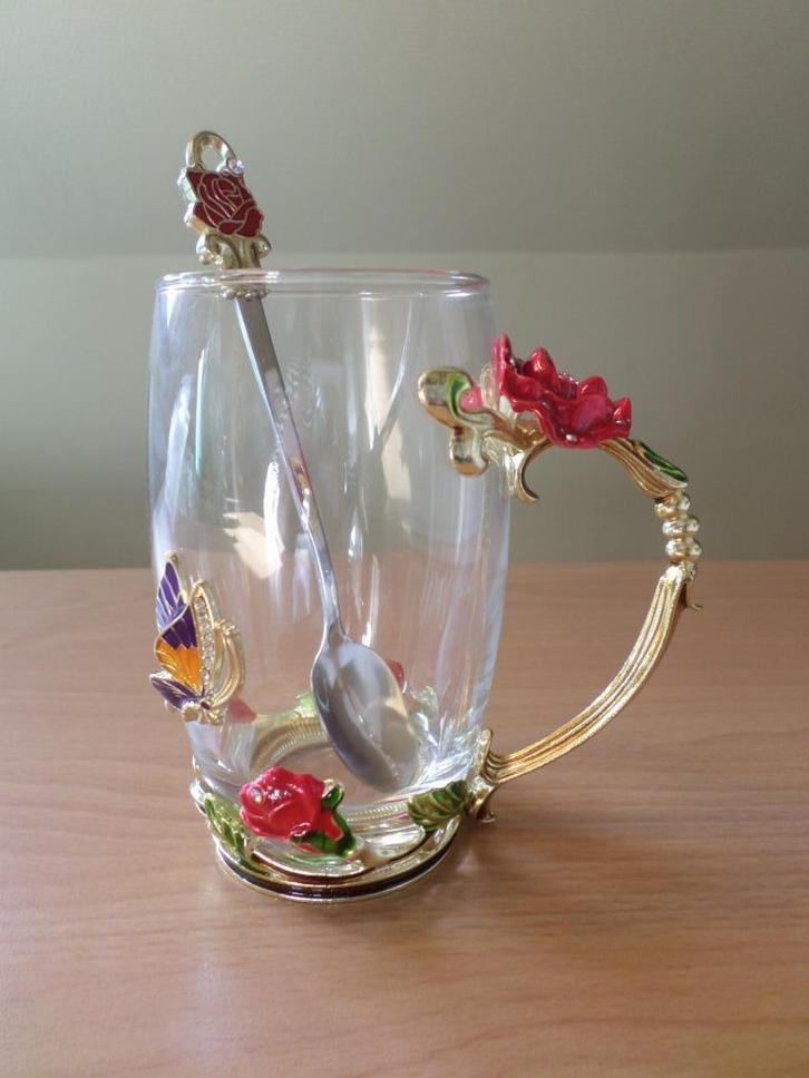 Theepot van 350 ml, bloemen, vlinder, roze, strass, theekop, Huis en Inrichting, Keuken | Servies, Nieuw, Kop(pen) en/of Schotel(s)