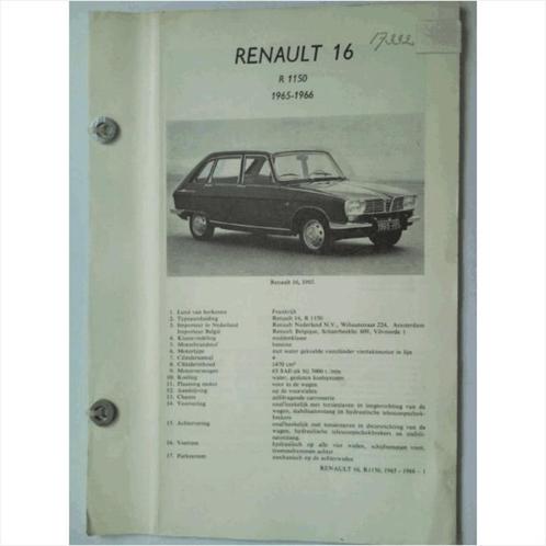 Renault 16 Vraagbaak losbladig 1965-1966 #2 Nederlands, Livres, Autos | Livres, Utilisé, Renault, Enlèvement ou Envoi