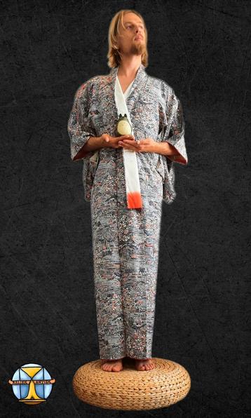 Kimono long vintage fait main en soie japonaise (féminine) 