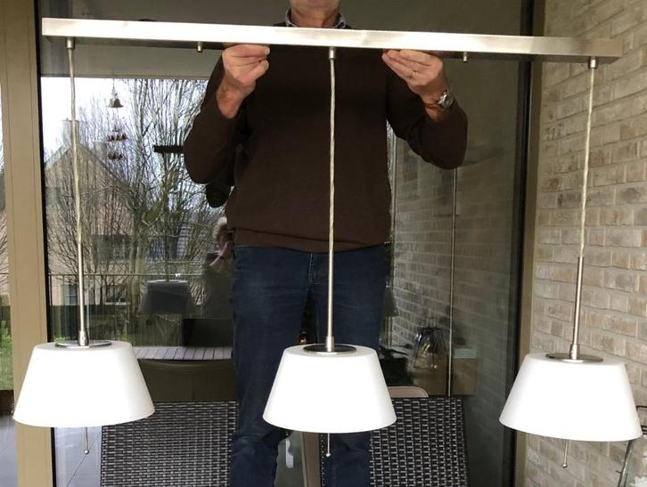 luster 3 lampen voor eettafel, Huis en Inrichting, Lampen | Hanglampen, Zo goed als nieuw, 50 tot 75 cm, Glas, Metaal, Ophalen