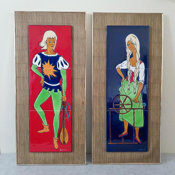 Bayer 2 muurdecoraties met geglazuurde tegels, Antiquités & Art, Antiquités | Céramique & Poterie, Enlèvement