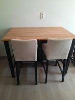 Hoge eettafel + 2 stoelen, 50 tot 100 cm, 100 tot 150 cm, Rechthoekig, Zo goed als nieuw
