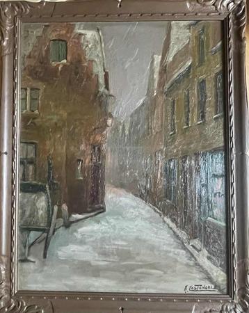 Schilderij straat in Brugge - Auguste Costenoble (1894-1976) beschikbaar voor biedingen