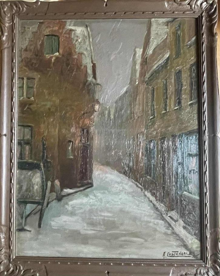 Schilderij straat in Brugge - Auguste Costenoble (1894-1976), Antiek en Kunst, Kunst | Schilderijen | Klassiek, Ophalen