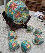 Vintage rijkkleurige bloemmotief set H. Bequet- 8 delig, Antiquités & Art, Antiquités | Céramique & Poterie, Enlèvement ou Envoi