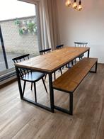 Tafel en bank in steigerhout, Huis en Inrichting, Tafels | Eettafels, Ophalen, Zo goed als nieuw, Metaal