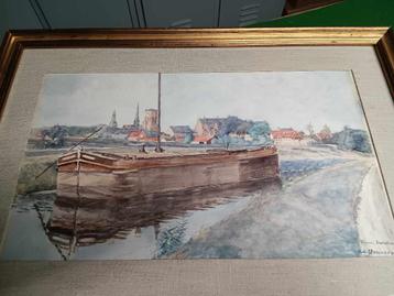 gesigneerde aqaurel , Honorez , zicht op Veurne uit 1932, Antiek en Kunst, Kunst | Schilderijen | Klassiek, Ophalen of Verzenden