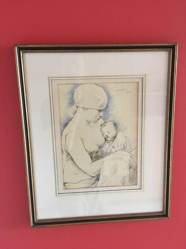 Maternitée (moeder met kind) - Armand Rassenfosse - 1928 And, Antiek en Kunst, Kunst | Schilderijen | Klassiek, Ophalen