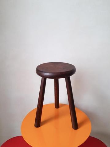 Tabouret tripode rond vintage années 1960 - bois massif