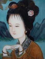 Vintage Chinese schilderij op hout, Antiek en Kunst, Ophalen of Verzenden