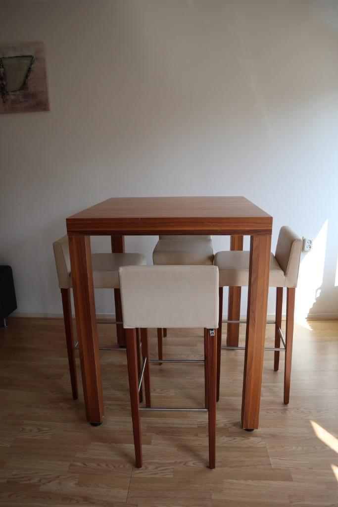 4 Hülsta barkrukken in perfecte staat – optionele bartafel, Huis en Inrichting, Barkrukken, Gebruikt, 60 tot 90 cm, Hout, Leer
