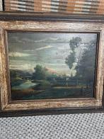 Olieverf op paneel - 19e eeuws landschap - Verdeelde panelen, Antiek en Kunst, Kunst | Schilderijen | Klassiek, Ophalen of Verzenden