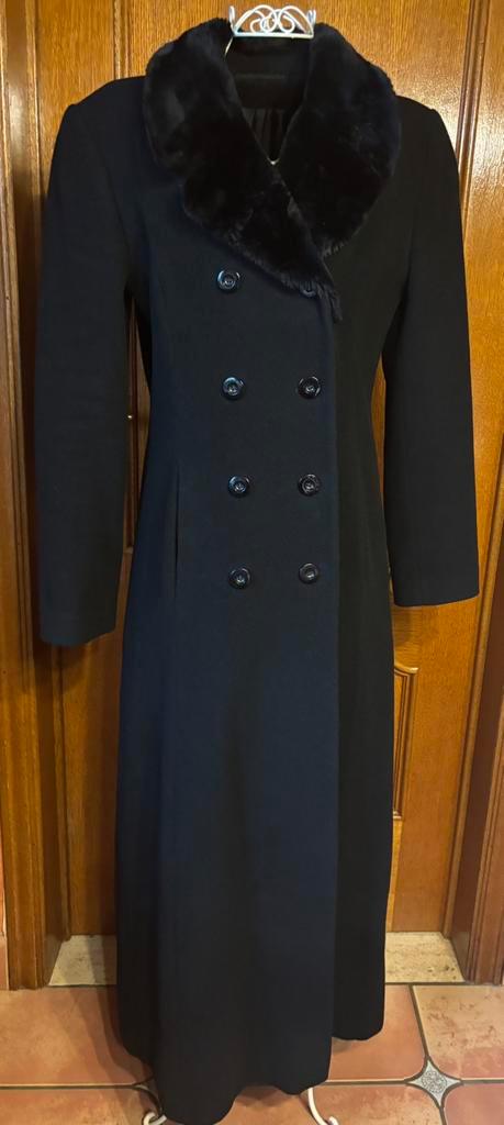 Super lange zwarte wollen jas met pelskraag 40, Kleding | Dames, Jassen | Winter, Zo goed als nieuw, Zwart, Ophalen of Verzenden