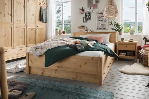 Le lit double en bois de pin massif. Naturel ou Blanc., Huis en Inrichting, Slaapkamer | Bedden, Nieuw, Tweepersoons, 200 cm, Hout