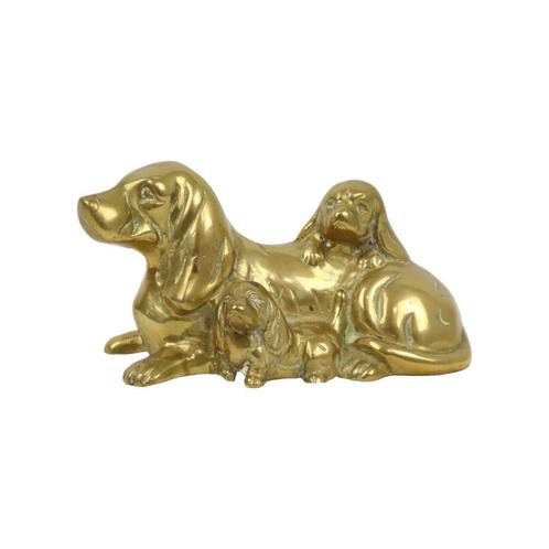 Messing Hond met Puppies Bloedhond Basset Geel Koper 14cm, Collections, Statues & Figurines, Comme neuf, Animal, Enlèvement ou Envoi