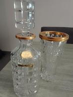 Kristallen karaf met gouden rand en bijhorende vaas ., Antiek en Kunst, Antiek | Glaswerk en Kristal, Ophalen