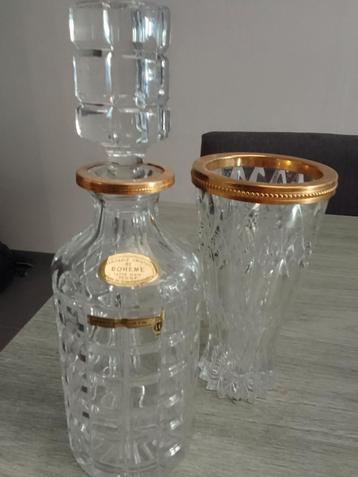 karaf et vase en kristal Italien decore or fin., Enlèvement