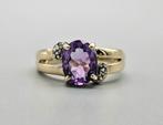 Gouden Vintage ring edelsteen amethist en diamant. 2024/81., Handtassen en Accessoires, Ringen, Paars, Ophalen of Verzenden, Zo goed als nieuw
