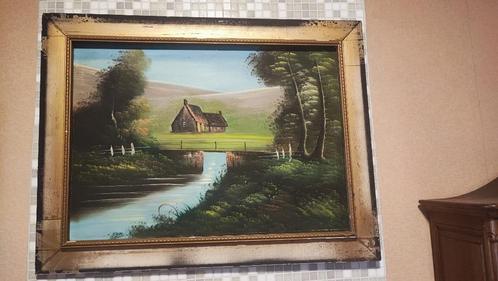 oud schilderij landschap, lichtjes beschadigd, Antiek en Kunst, Kunst | Schilderijen | Klassiek, Ophalen of Verzenden