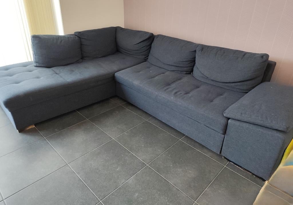Hoekzetel met chaise longue en bedfunctie, Huis en Inrichting, Zetels | Zetels en Chaises Longues, Gebruikt, Vierpersoons of meer