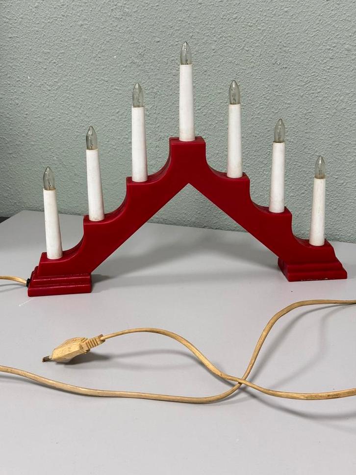 Vintage kerst kerstmis kandelaar licht lampjes staand rood, Diversen, Kerst, Zo goed als nieuw, Ophalen of Verzenden