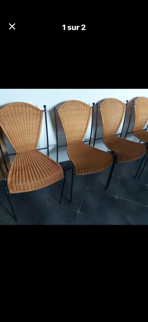 Chaises fer forge et osier, Maison & Meubles, Chaises, Osier ou Rotin, Brun, Enlèvement, Cinq, Six Chaises ou plus