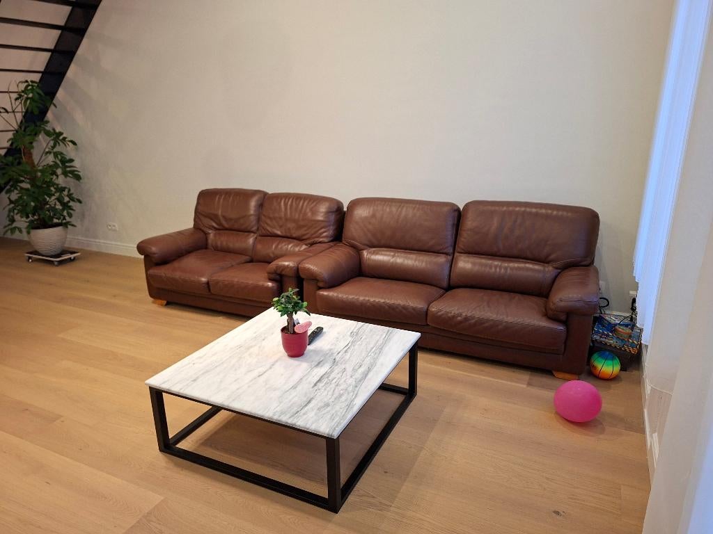 Lederen zetel 3-zit en 2 zit (buffelleer), Buffelleder, Quatre personnes ou plus, Banc droit, Enlèvement