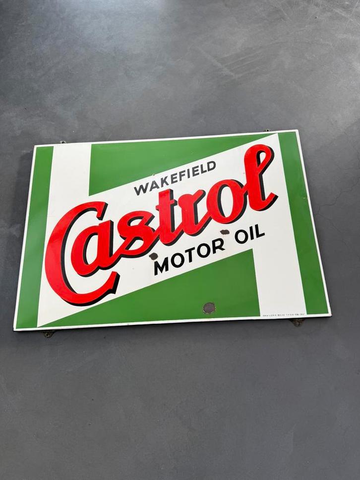 Oud emaille reclame bord Castrol motoroil, Verzamelen, Merken en Reclamevoorwerpen, Gebruikt, Reclamebord, Ophalen of Verzenden