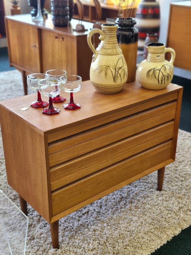 Vintage ladekastje 70s teak, Ophalen, Gebruikt, 3 of 4 laden, Teakhout