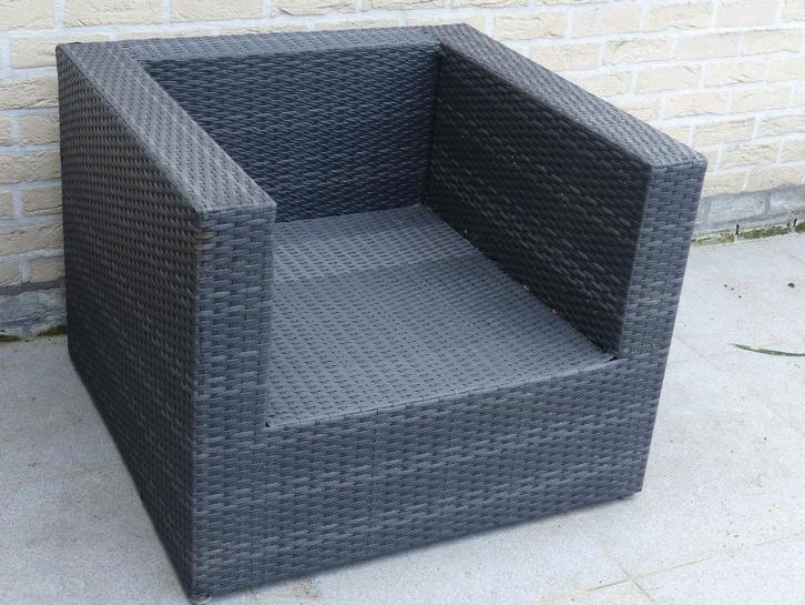1 lounge zetel met kussens en poef of voetbankje gratis., Maison & Meubles, Canapés | Repose-pieds & Poufs, Utilisé, Carré, Synthétique