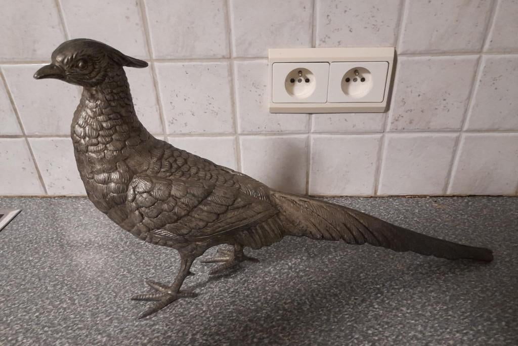 Grote fazant in verzilverd metaal, Ophalen of Verzenden