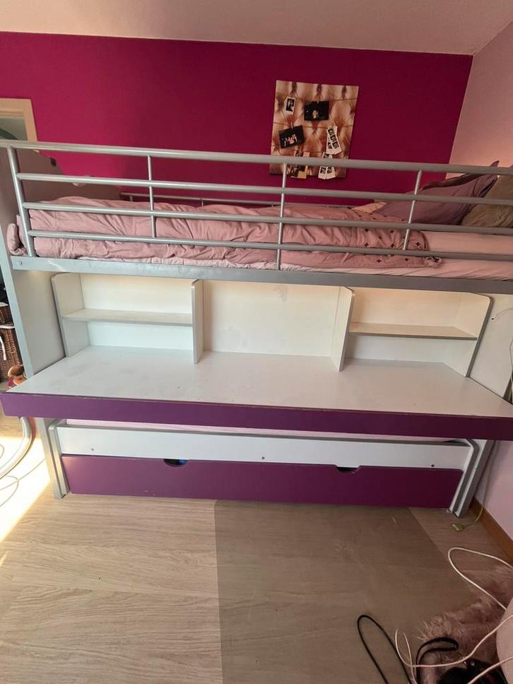 Lit mezzanine avec bureau intégré + lit tiroir - 200x90, Huis en Inrichting, Slaapkamer | Stapelbedden en Hoogslapers, Gebruikt