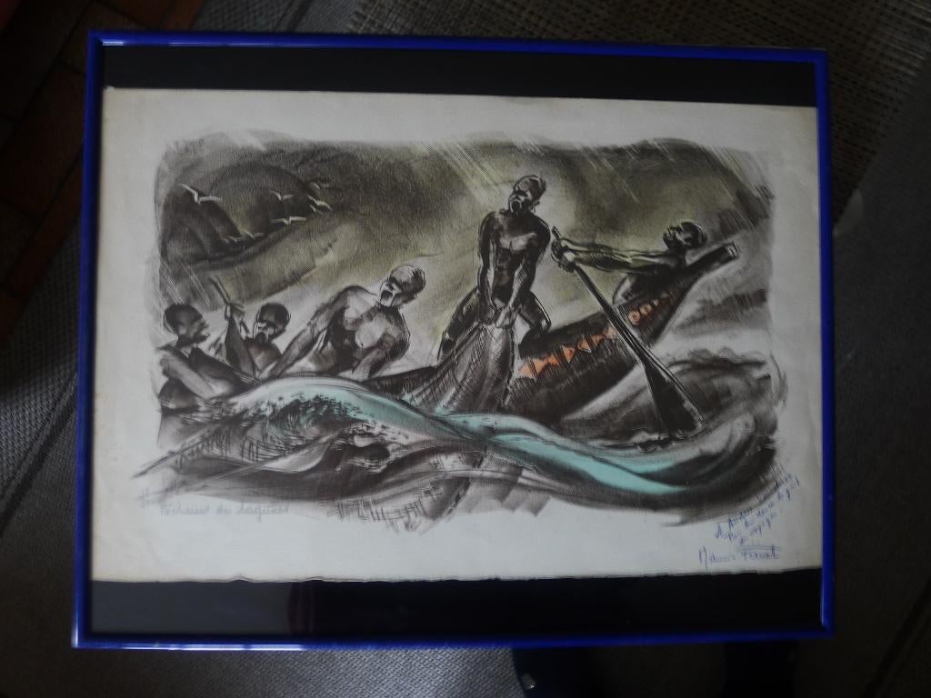 Pecheurs des Lagunes Fievet Maurice, Antiquités & Art, Enlèvement ou Envoi