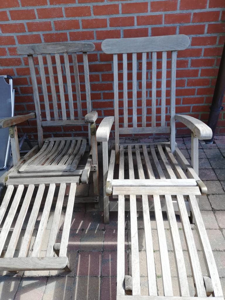 2 teakstoelen,, Tuin en Terras, Ligbedden, Ophalen